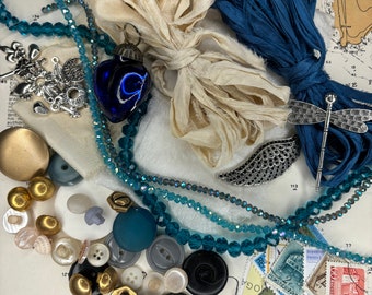 Junk Journal Kit "Ocean" Crafting Kit W/ Sari silk Ribbon