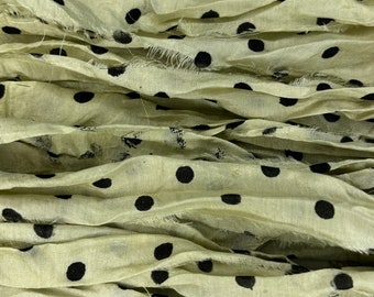 10 Yds "Celery" Dot Sari Silk Ribbon  Recycled Sari Silk Ribbon
