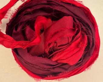 Pre-dyed 10 Yds Variegated Cherry Sari Silk Ribbon / Recycled Sari Silk Ribbon 10 Yards