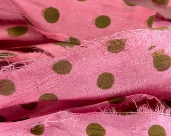 10 Yds "Watermelon" Dot Sari Silk Ribbon  Recycled Sari Silk Ribbon