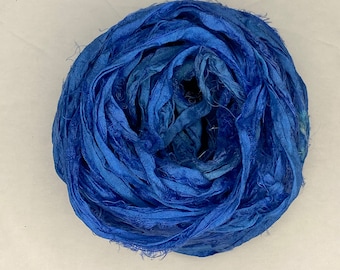 15 Yds "Sky" Sari Silk Ribbon 1/2- 1 Inch Wide Recycled Sari Silk Ribbon Blue