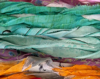 10 yds Print Chiffon Sari Silk Ribbon Bag 16 Recycled Sari Silk Ribbon