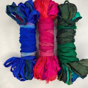 24 yd &quot;Macaw&quot; THIN  Pre-dyed Sari Silk Ribbon-Recycled Sari Silk Ribbon 3 pack 8 yards each 24 yards total