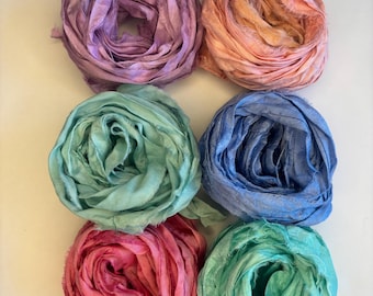 18 yds "PastelPetal" Sari Silk Ribbon Narrow-Recycled Sari Silk Ribbon 6 color pack 3 yards each 18 yards total