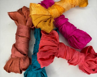 10 yds Total-2 yds each Sari Silk Ribbon Jelly Roll-Recycled Sari Silk Ribbon 5 color "Fiesta" 10 yards total