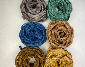30 yds "Jasper" Sari Silk Narrow 1/2 to 1 Inch Wide Ribbon-Sari Silk Ribbon 6 color pk sari silk 5 yards each 30 yards total