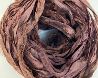 15 Yds "Dark Chocolate" Sari Silk Ribbon 1/2 - 1 Inch Wide Recycled Sari Silk Ribbon