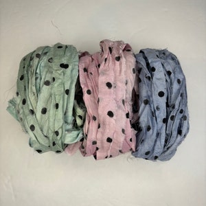 15 yd &quot;Unicorn&quot; Dot Sari Silk Ribbon -Recycled Sari Silk Ribbon 3 color pack 5 yards each 15 yards total