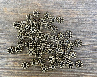 50 7 mm Lead free pewter spacer beads 7 mm -50 pieces- antiqued bronze tone