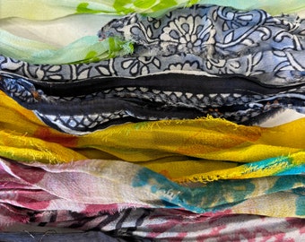 10 yds Print Chiffon Sari Silk Ribbon Bag 6 Recycled Sari Silk Ribbon