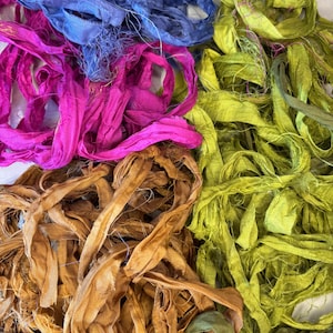 Scrap bag of sari silk-1 1/2 oz bag of recycled sari silk bag 320
