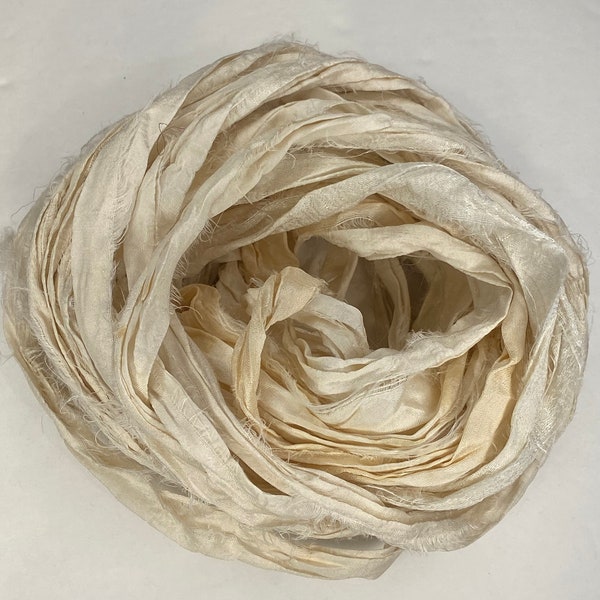 10 Yds "Ivory" Sari Silk Ribbon-Recycled Sari Silk Ribbon