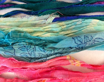 10 yds Print Chiffon Sari Silk Ribbon Bag 17 Recycled Sari Silk Ribbon