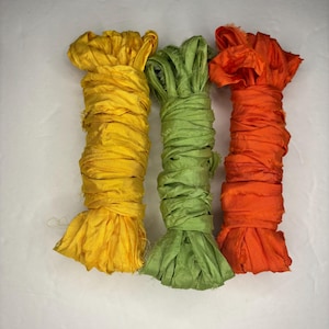 15 yd &quot;Bright Citrus&quot; Sari Silk Ribbon -Recycled Sari Silk Ribbon 3 color pack 5 yards each 15 yards total
