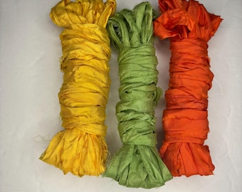 15 yd "Bright Citrus" Sari Silk Ribbon -Recycled Sari Silk Ribbon 3 color pack 5 yards each 15 yards total