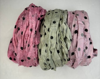 15 yd "Summer Strawberry" Dot Sari Silk Ribbon -Recycled Sari Silk Ribbon 3 color pack 5 yards each 15 yards total