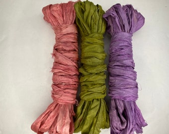 15 yd "Sweet Pea" Sari Silk Ribbon 2 Inches wide -Recycled Sari Silk Ribbon 3 color pack 5 yards each 15 yards total