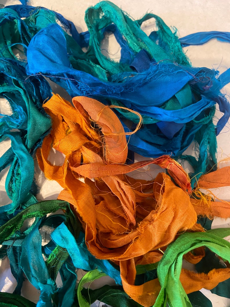 1 12 oz bag of recycled sari silk bag 203 Scrap bag of sari silk