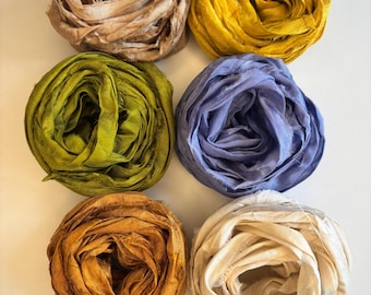 18 yds "Iris Blub" Sari Silk Ribbon Narrow-Recycled Sari Silk Ribbon 6 color pack 3 yards each 18 yards total