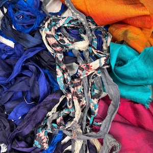 Scrap bag of sari silk- 1 1/2 oz bag of recycled sari silk bag 309