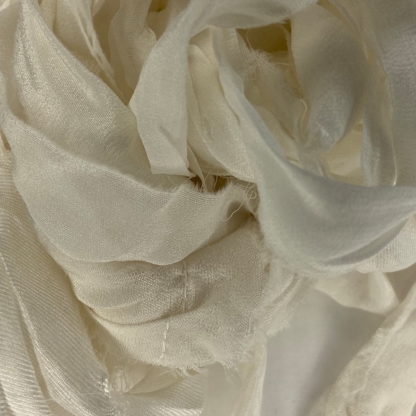 10 yds  White Silk Chiffon Ribbon- Recycled Sari Silk Ribbon