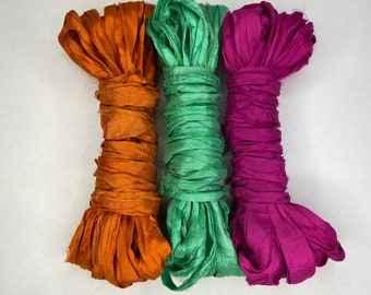 15 yd "Fruit Loops" Sari Silk Ribbo -Recycled Sari Silk Ribbon 3 color pack 5 yards each 15 yards total