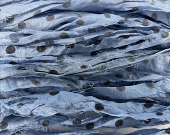 10 Yds "Blue" Dot Sari Silk Ribbon  Recycled Sari Silk Ribbon