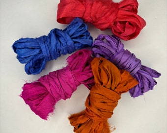 10 yds "Big Top" Sari Silk Ribbon Jelly Roll-Recycled Sari Silk Ribbon 5 color pack 2 yards each 10 yards total