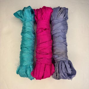 15 yd &quot;Tropical Sunset&quot; Sari Silk Ribbon -Recycled Sari Silk Ribbon 3 color pack 5 yards each 15 yards total