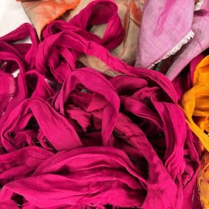 Scrap bag of sari silk- 1 1/2 oz bag of recycled sari silk bag 65