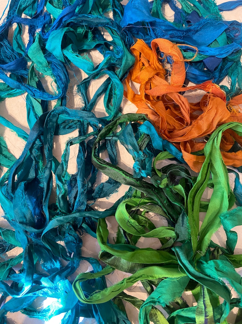1 12 oz bag of recycled sari silk bag 203 Scrap bag of sari silk