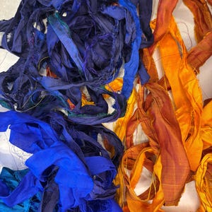 Scrap bag of sari silk-1 1/2 oz bag of recycled sari silk bag 6