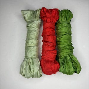 15 yds &quot; Poppy&quot; Sari Silk Ribbon-recycled Sari Silk Ribbon 3 pack 5 yards each 15 yards total