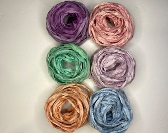 30 yds "Pastel Petal" Narrow Sari Silk Ribbon 1/2 Inch To 1 Inch Wide -Recycled Sari Silk Ribbon 6 color pack 5 yards each 30 yards total