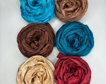 18 yds "Sadona" Sari Silk Ribbon Narrow-Recycled Sari Silk Ribbon 6 color pack 3 yards each 18 yards total