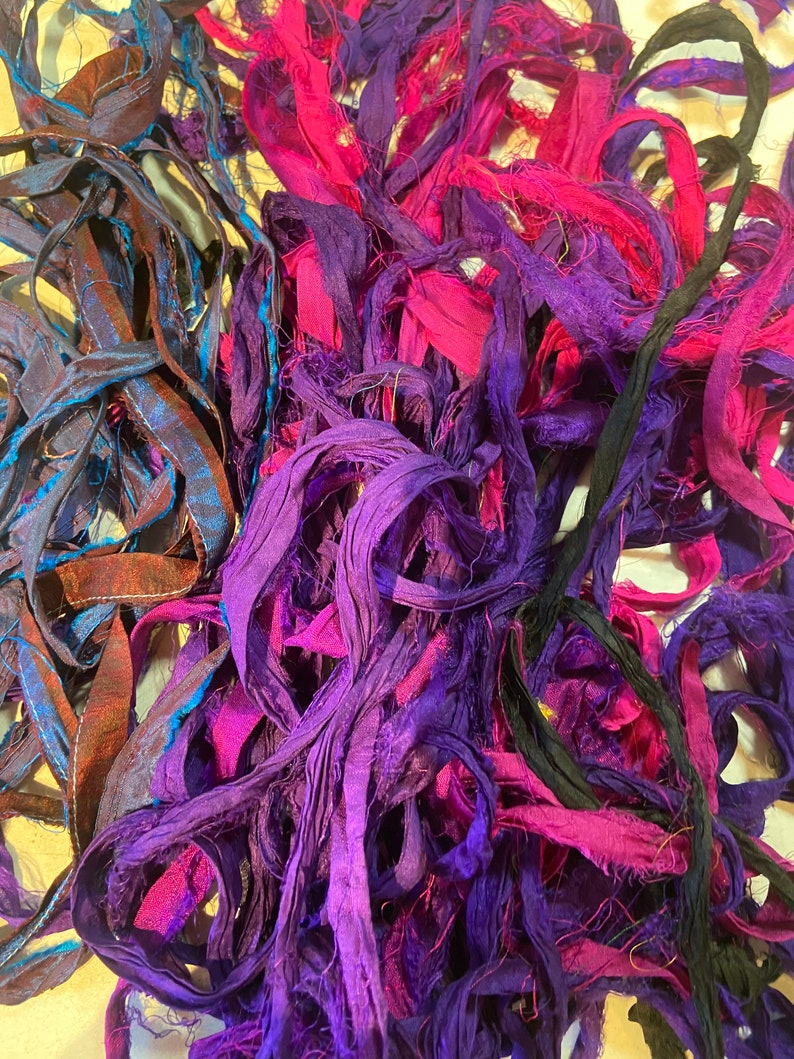 Scrap bag of sari silk-1 12 oz bag of recycled sari silk bag 28