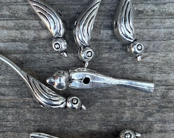 6 Pewter Bird Charms- Lead Free Pewter