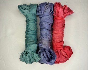 15 yds "Spring Bouquet" Sari Silk Ribbon 1-1.5 Inches wide -Recycled Sari Silk Ribbon 3 color pack 5 yards each 15 yards