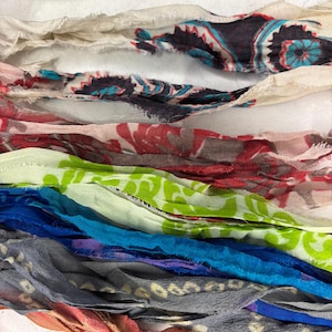 Scrap bag of sari silk-1 1/2 oz bag of recycled sari silk bag 395