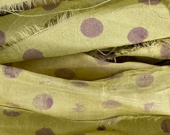 10 Yds "Celery" Dot Sari Silk Ribbon  Recycled Sari Silk Ribbon