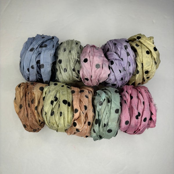 20 Yard Dot Collection-Sari Silk 2 yds each- Recycled Sari Silk-collection #1