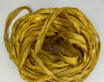15 Yds "Sunshine" Sari Silk Ribbon 1/2- 1 Inch Wide Recycled Sari Silk Ribbon Blue