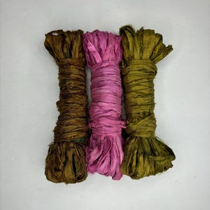 24 yd &quot;Rosebud&quot; Sari Silk Ribbon 1 Inches wide -Recycled Sari Silk Ribbon 3 color pack 8 yards each 24 yards total