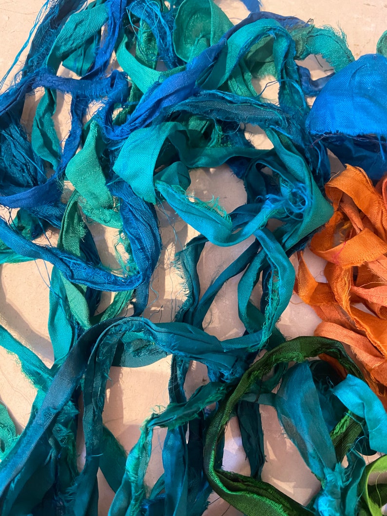 1 12 oz bag of recycled sari silk bag 203 Scrap bag of sari silk
