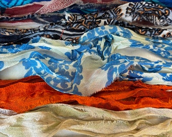 10 yds Print Chiffon Sari Silk Ribbon Bag 3 Recycled Sari Silk Ribbon