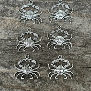 6 Pewter Crab Charms