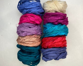 Sari Silk Ribbon/yarn/fabric Remnants 1.5oz Mixed Bag Multicolored Silk  Ribbons, Yarn, Fabric Strips 