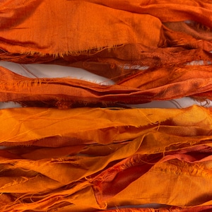 Pre-dyed 10 Yds Variegated Orange Sari Silk Ribbon / Recycled Sari Silk Ribbon 10 Yards
