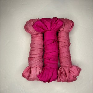 15 yd &quot;Favorite Lipstick&quot; Sari Silk Ribbon 2 Inches wide -Recycled Sari Silk Ribbon 3 color pack 5 yards each 15 yards total
