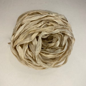 10 Yds &quot;Ivory&quot; Sari Silk Ribbon  1-1.5 Inches Wide Recycled Sari Silk Ribbon